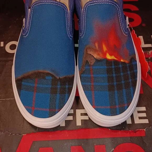 Vans Men's 4.5/Women's 6 Slip On Big Reveal Navy Plaid Fire Canvas-VN000XG81P4 - Picture 8 of 12